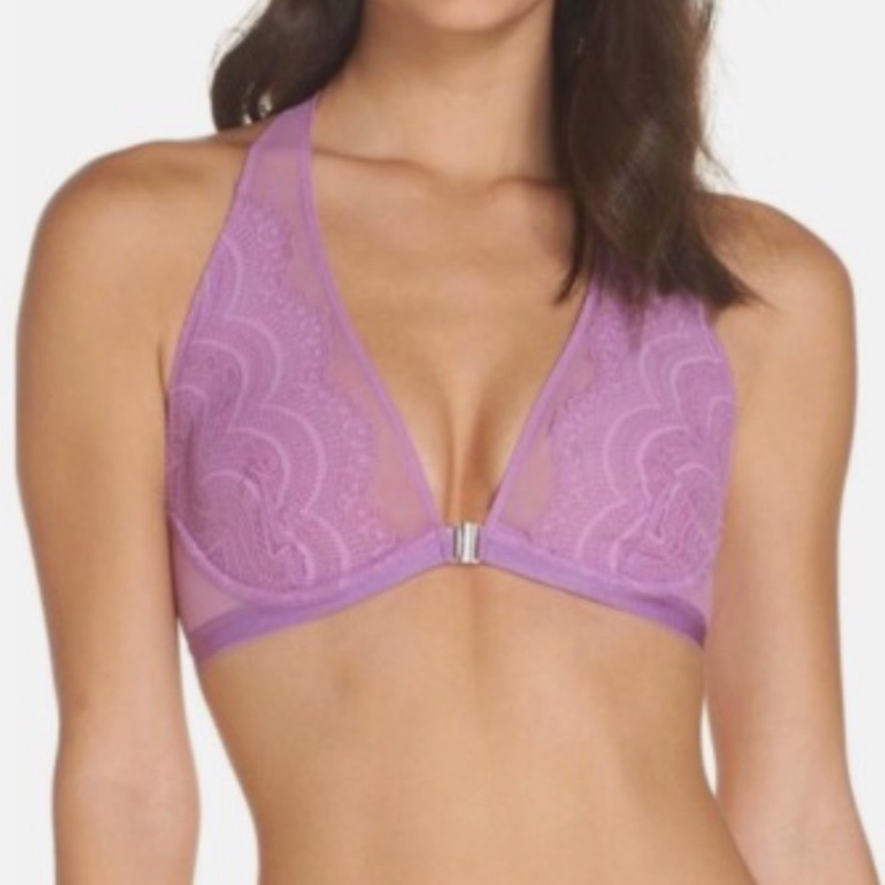 Intimately Free People Clara Eyelash Bra 34D Lace Racerback Front Clasp Bralette